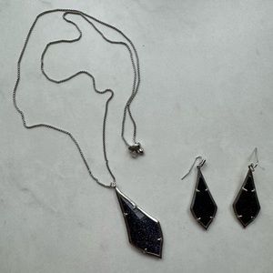 Kendra Scott Olivia Pendant Necklace & Earrings in Silver Rhodium Navy Goldstone